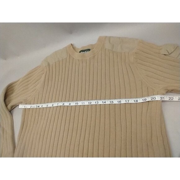 Eddie Bauer Sweater Mens L Legend Field Military Khaki Tan Ribbed 100% Cotton - Picture 2 of 7